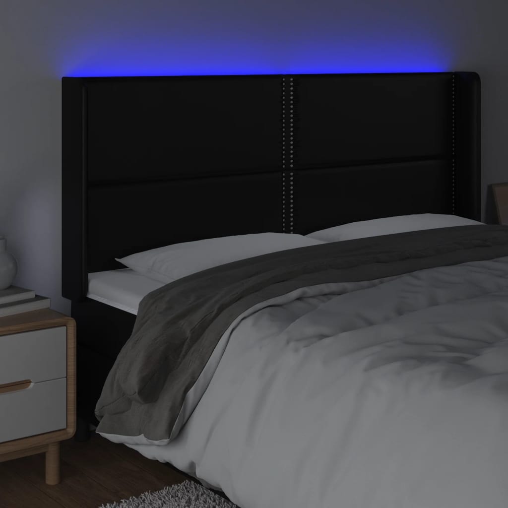 vidaXL Tăblie de pat cu LED, negru, 183x16x118/128 cm, piele ecologică vidaXL Tăblie de pat cu LED, negru, 183x16x118/128 cm, piele ecologică