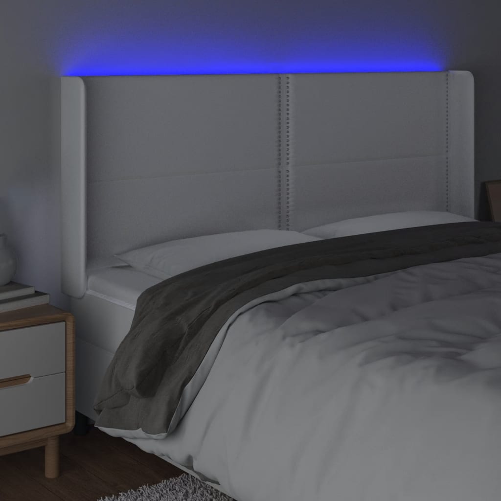 vidaXL Tăblie de pat cu LED, alb, 183x16x118/128 cm, piele ecologică vidaXL Tăblie de pat cu LED, alb, 183x16x118/128 cm, piele ecologică