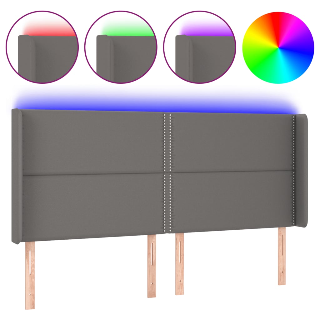 vidaXL Tăblie de pat cu LED, gri, 203x16x118/128 cm, piele ecologică vidaXL Tăblie de pat cu LED, gri, 203x16x118/128 cm, piele ecologică
