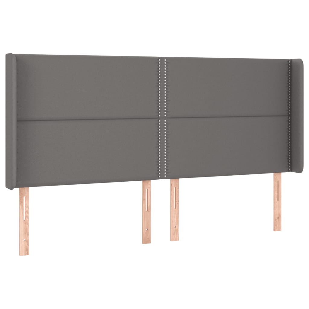 vidaXL Tăblie de pat cu LED, gri, 203x16x118/128 cm, piele ecologică vidaXL Tăblie de pat cu LED, gri, 203x16x118/128 cm, piele ecologică