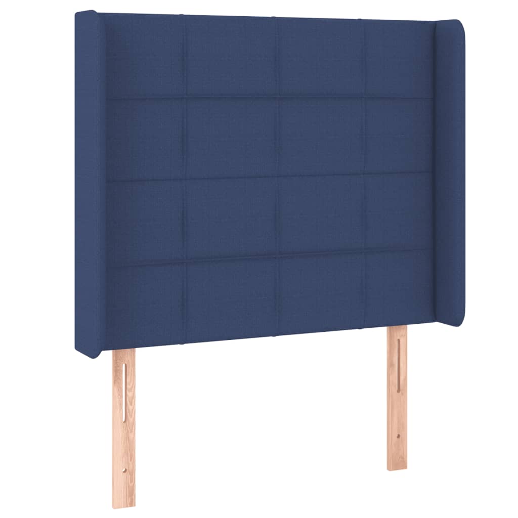 vidaXL Tăblie de pat cu LED, albastru, 83x16x118/128 cm, textil