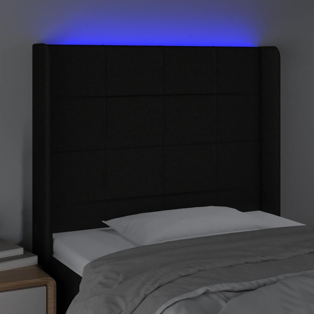 vidaXL Tăblie de pat cu LED, negru, 103x16x118/128 cm, textil vidaXL Tăblie de pat cu LED, negru, 103x16x118/128 cm, textil