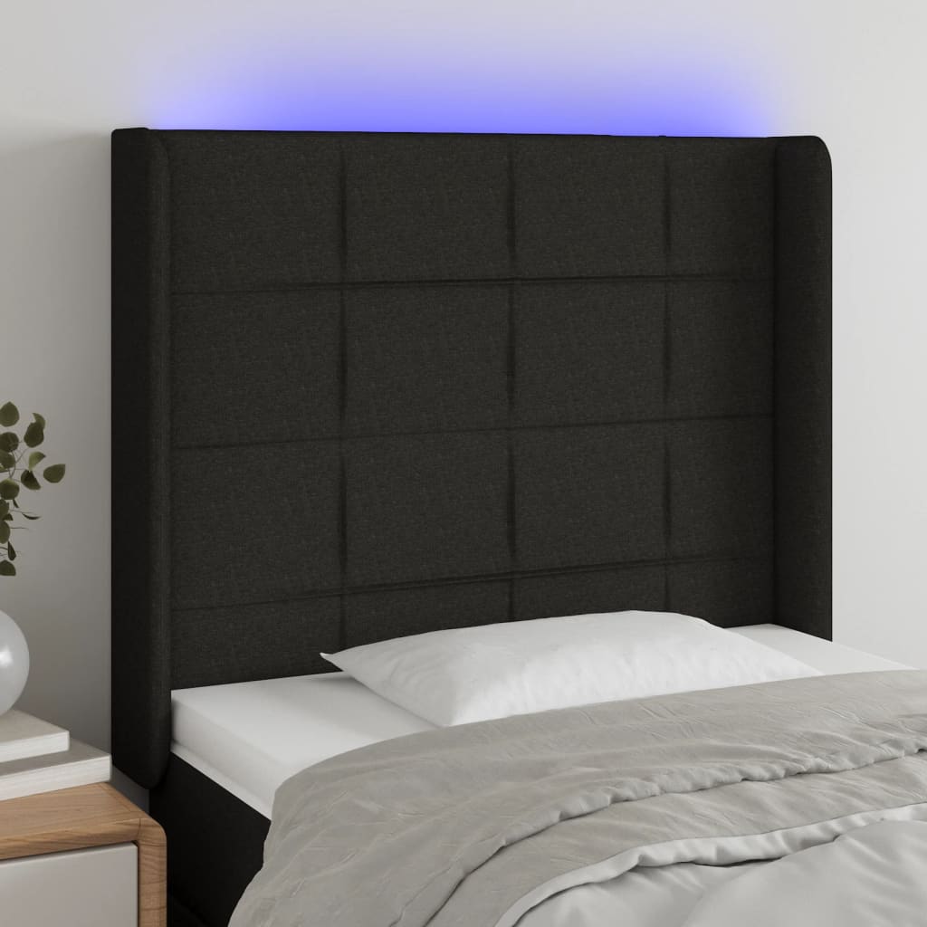 vidaXL Tăblie de pat cu LED, negru, 103x16x118/128 cm, textil vidaXL Tăblie de pat cu LED, negru, 103x16x118/128 cm, textil