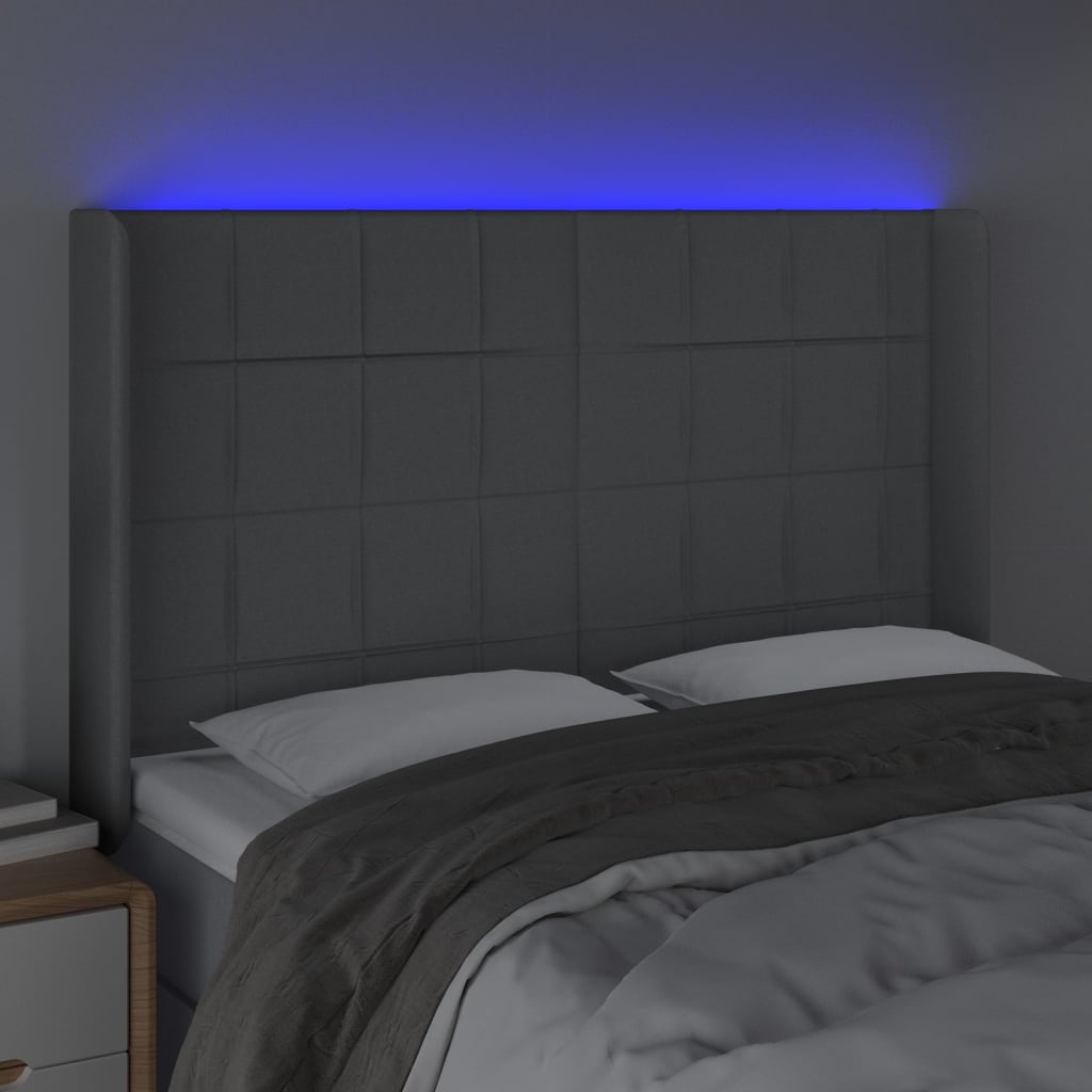vidaXL Tăblie de pat cu LED, gri deschis, 147x16x118/128 cm, textil vidaXL Tăblie de pat cu LED, gri deschis, 147x16x118/128 cm, textil