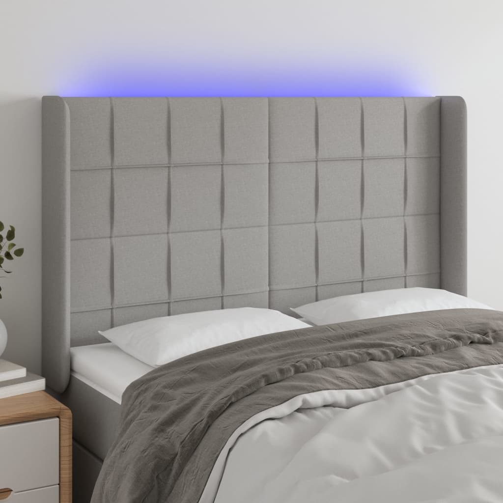 vidaXL Tăblie de pat cu LED, gri deschis, 147x16x118/128 cm, textil vidaXL Tăblie de pat cu LED, gri deschis, 147x16x118/128 cm, textil