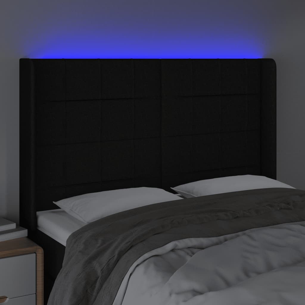 vidaXL Tăblie de pat cu LED, negru, 147x16x118/128 cm, textil vidaXL Tăblie de pat cu LED, negru, 147x16x118/128 cm, textil