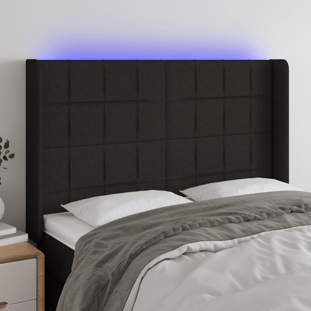 vidaXL Tăblie de pat cu LED, negru, 147x16x118/128 cm, textil vidaXL Tăblie de pat cu LED, negru, 147x16x118/128 cm, textil