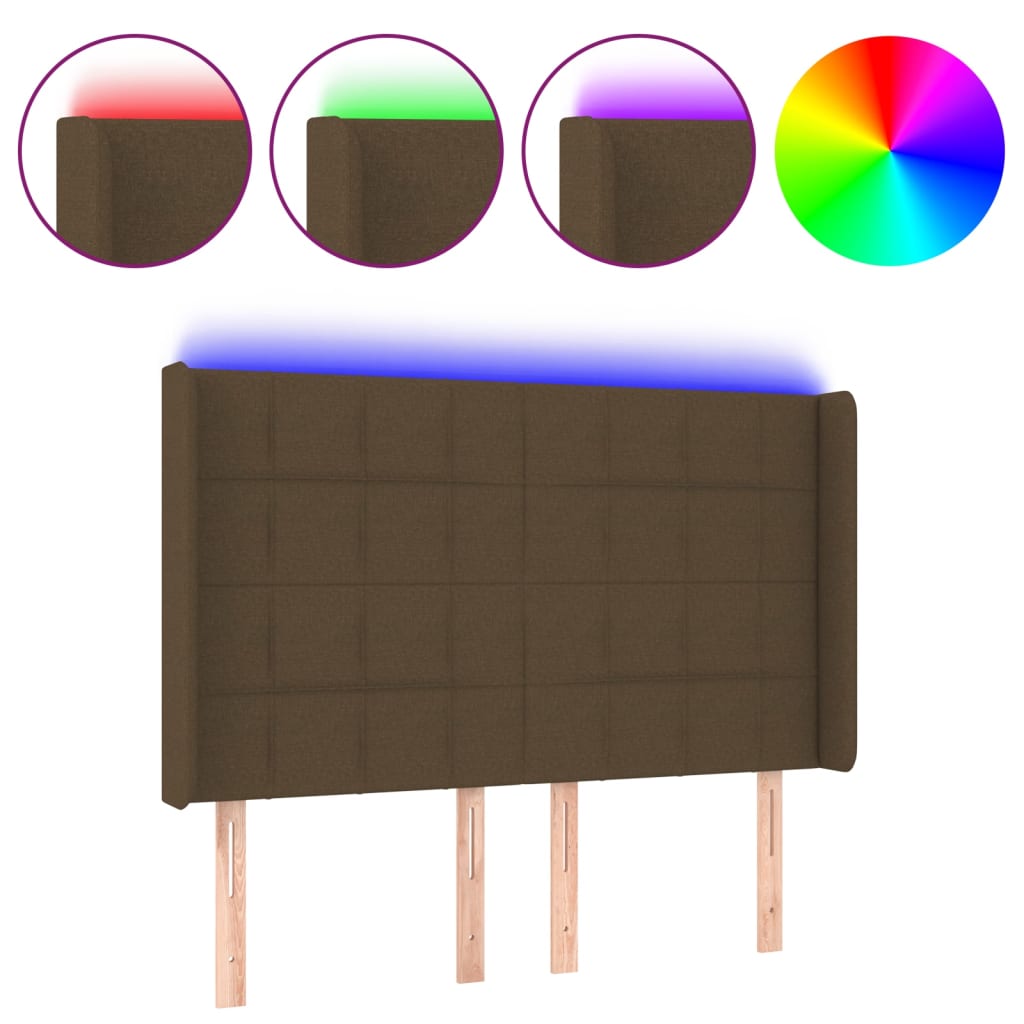 vidaXL Tăblie de pat cu LED, maro închis, 147x16x118/128 cm, textil vidaXL Tăblie de pat cu LED, maro închis, 147x16x118/128 cm, textil