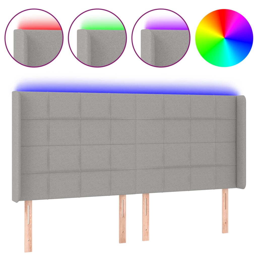 vidaXL Tăblie de pat cu LED, gri deschis, 183x16x118/128 cm, textil