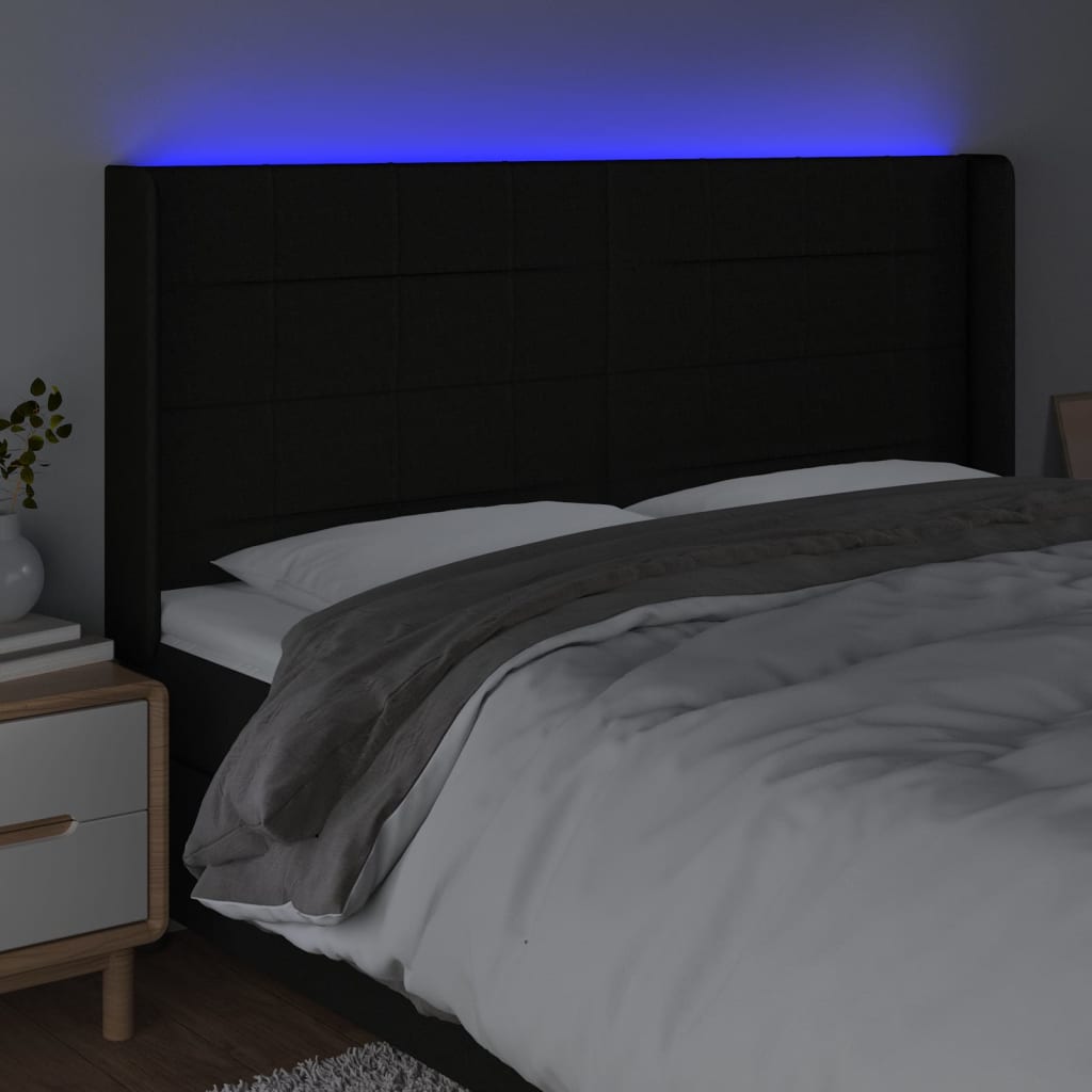 vidaXL Tăblie de pat cu LED, negru, 183x16x118/128 cm, textil vidaXL Tăblie de pat cu LED, negru, 183x16x118/128 cm, textil