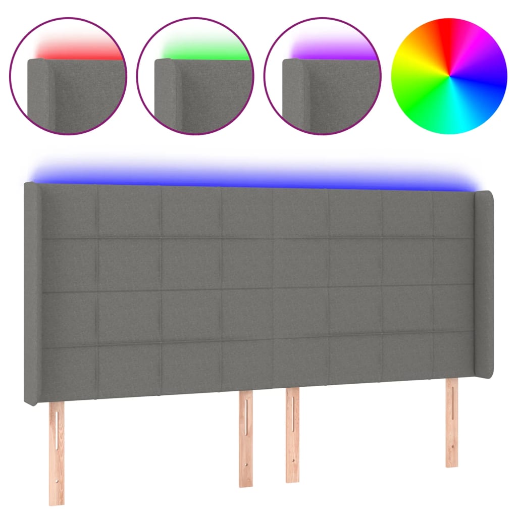 vidaXL Tăblie de pat cu LED, gri închis, 203x16x118/128 cm, textil vidaXL Tăblie de pat cu LED, gri închis, 203x16x118/128 cm, textil