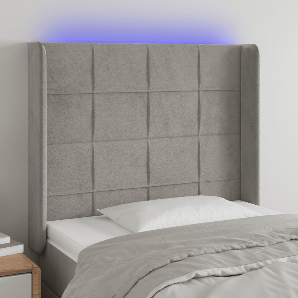 vidaXL Tăblie de pat cu LED, gri deschis, 83x16x118/128 cm, catifea vidaXL Tăblie de pat cu LED, gri deschis, 83x16x118/128 cm, catifea