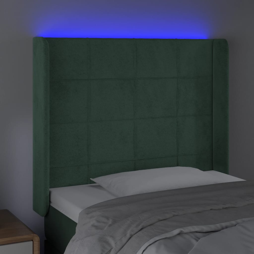 vidaXL Tăblie de pat cu LED, verde închis, 83x16x118/128 cm, catifea vidaXL Tăblie de pat cu LED, verde închis, 83x16x118/128 cm, catifea