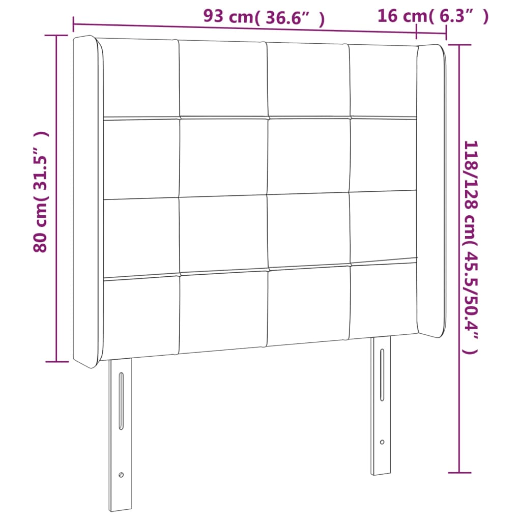 vidaXL Tăblie de pat cu LED, negru, 93x16x118/128 cm, catifea