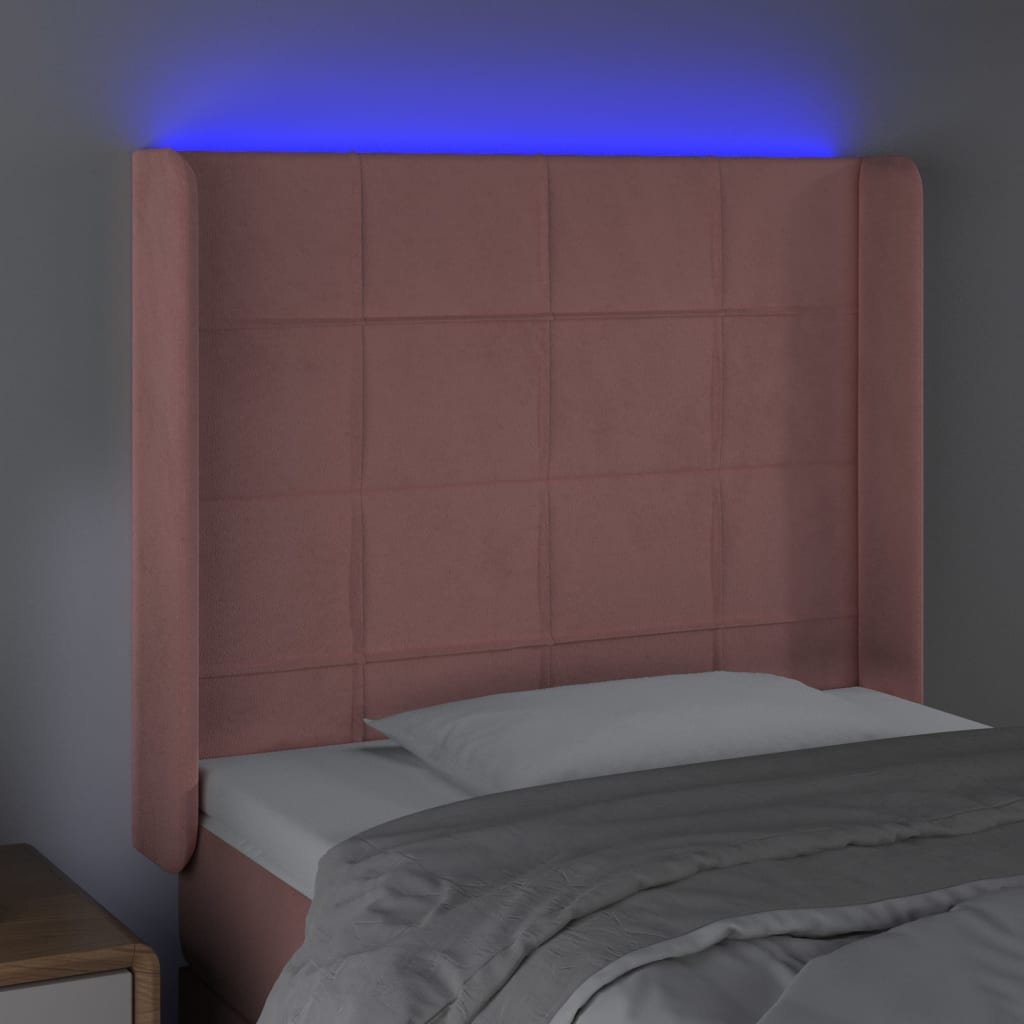 vidaXL Tăblie de pat cu LED, roz, 93x16x118/128 cm, catifea vidaXL Tăblie de pat cu LED, roz, 93x16x118/128 cm, catifea