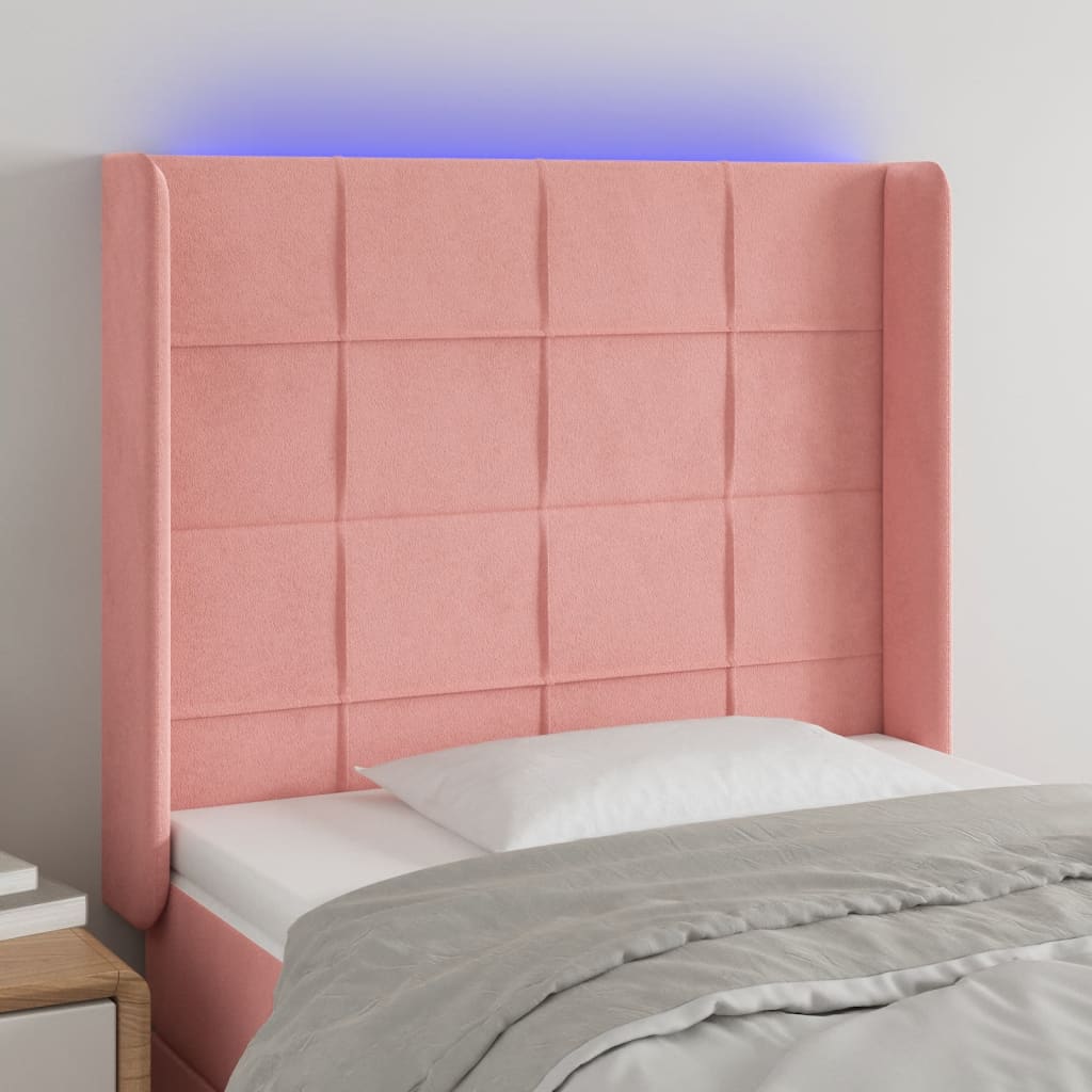 vidaXL Tăblie de pat cu LED, roz, 93x16x118/128 cm, catifea vidaXL Tăblie de pat cu LED, roz, 93x16x118/128 cm, catifea