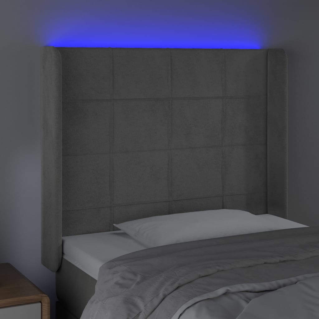 vidaXL Tăblie de pat cu LED, gri deschis, 103x16x118/128 cm, catifea