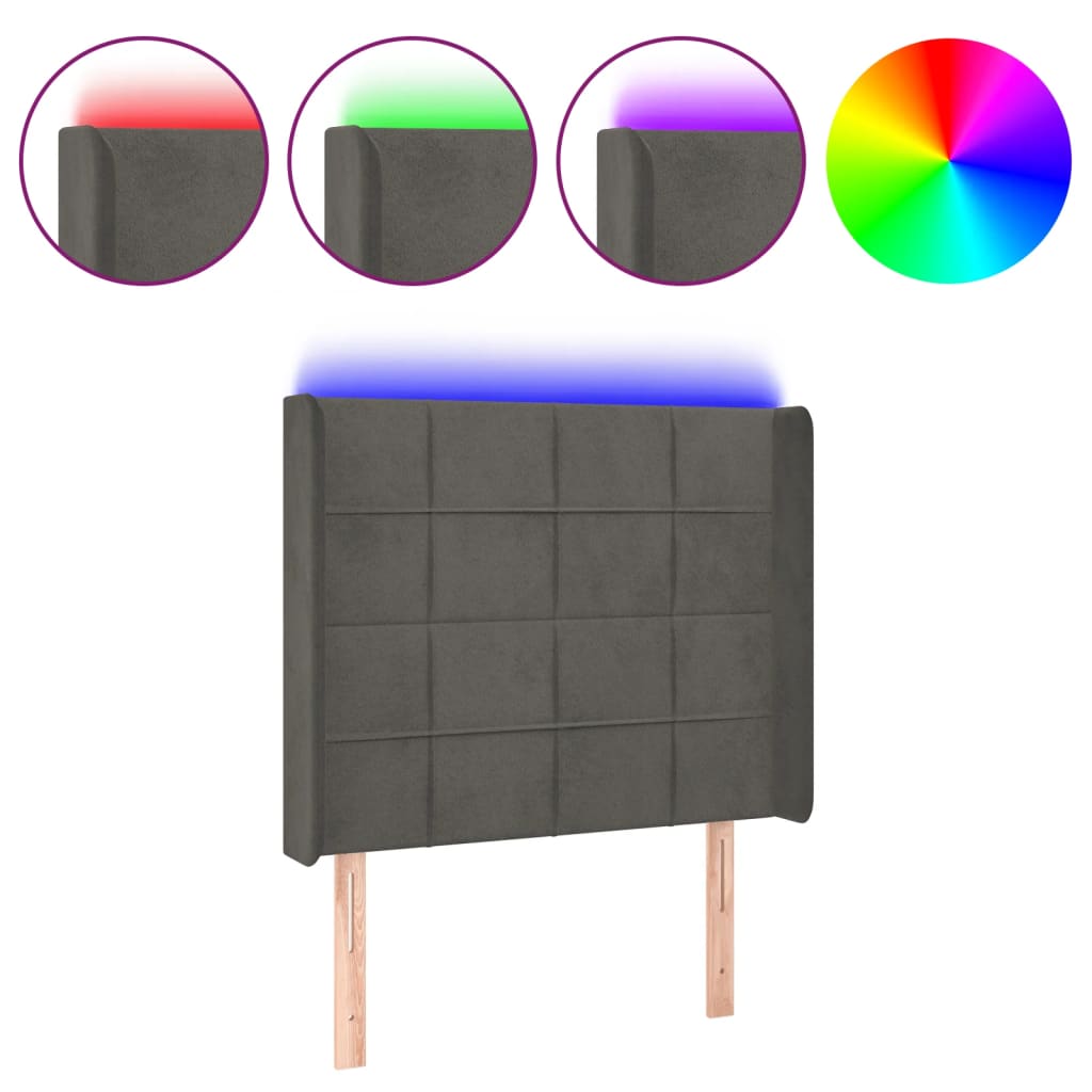 vidaXL Tăblie de pat cu LED, gri închis, 103x16x118/128 cm, catifea vidaXL Tăblie de pat cu LED, gri închis, 103x16x118/128 cm, catifea