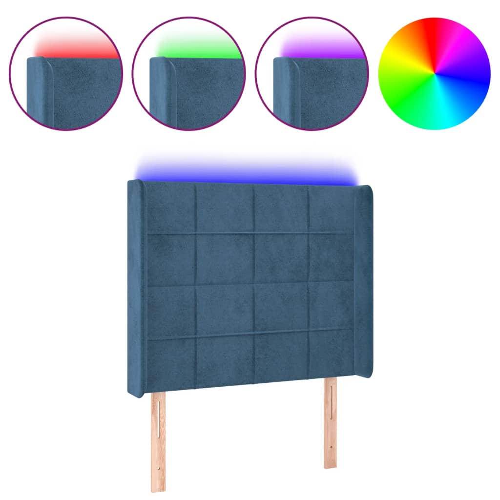 vidaXL Tăblie de pat cu LED, albastru închis, 103x16x118/128cm catifea