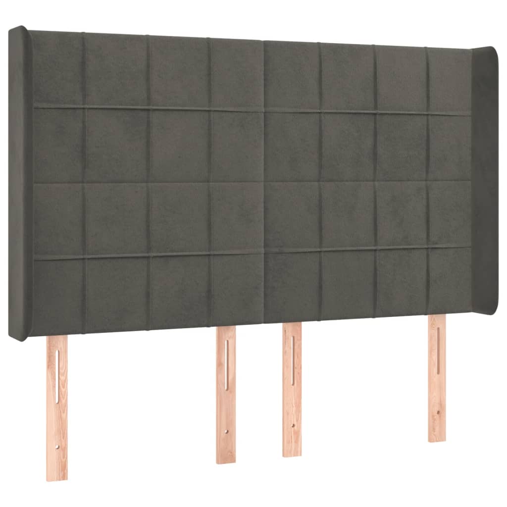 vidaXL Tăblie de pat cu LED, gri închis, 147x16x118/128 cm, catifea vidaXL Tăblie de pat cu LED, gri închis, 147x16x118/128 cm, catifea