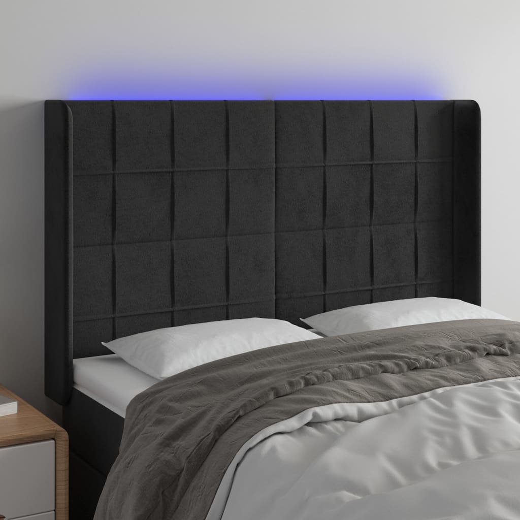 vidaXL Tăblie de pat cu LED, negru, 147x16x118/128 cm, catifea vidaXL Tăblie de pat cu LED, negru, 147x16x118/128 cm, catifea