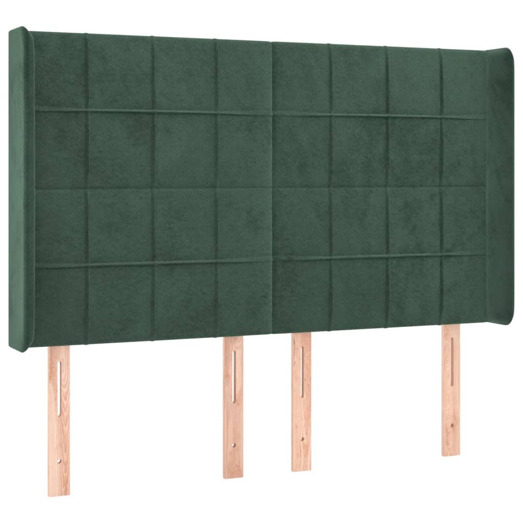 vidaXL Tăblie de pat cu LED, verde închis, 147x16x118/128 cm, catifea