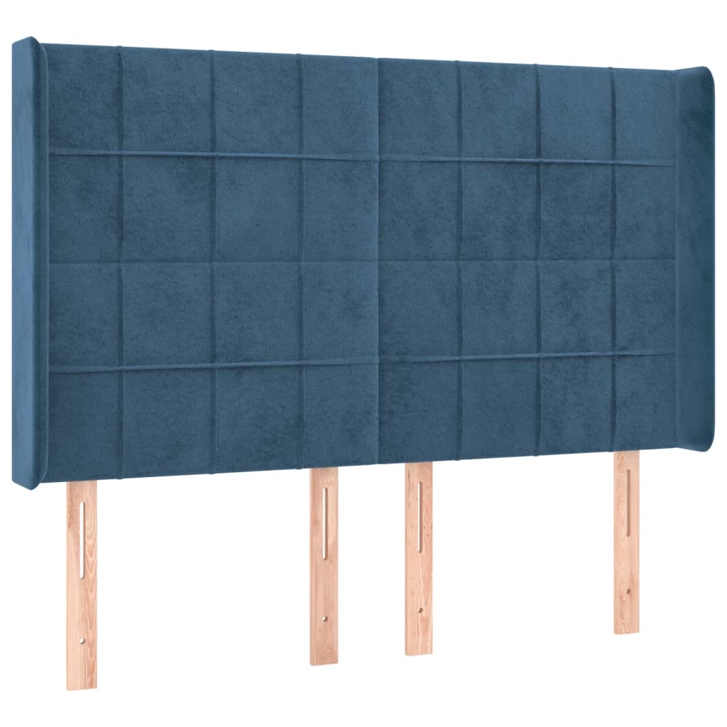 vidaXL Tăblie de pat cu LED, albastru închis, 147x16x118/128cm catifea