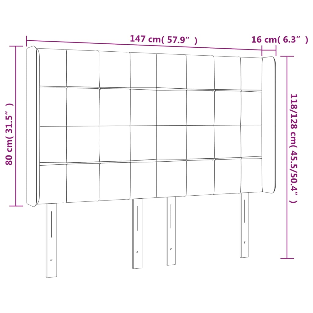 vidaXL Tăblie de pat cu LED, albastru închis, 147x16x118/128cm catifea
