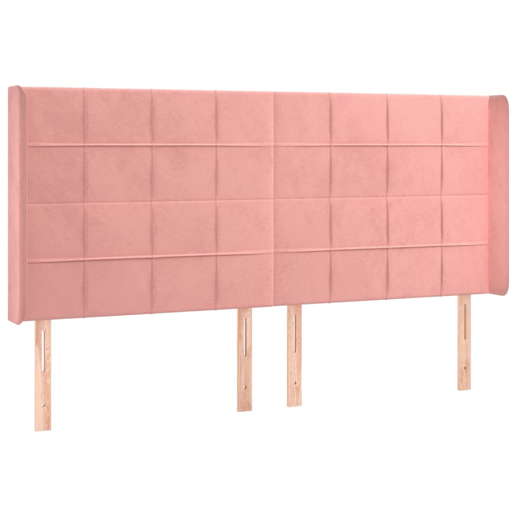 vidaXL Tăblie de pat cu LED, roz, 163x16x118/128 cm, catifea