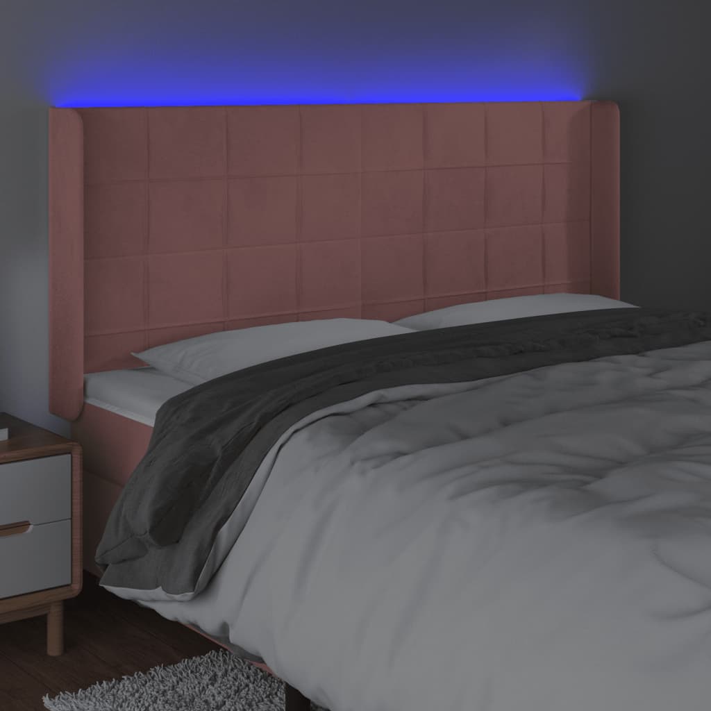 vidaXL Tăblie de pat cu LED, roz, 183x16x118/128 cm, catifea