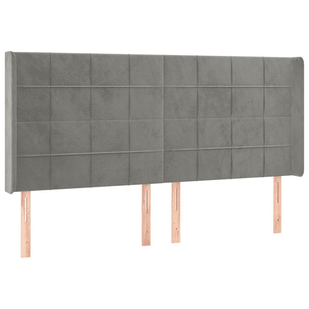vidaXL Tăblie de pat cu LED, gri deschis, 203x16x118/128 cm, catifea vidaXL Tăblie de pat cu LED, gri deschis, 203x16x118/128 cm, catifea