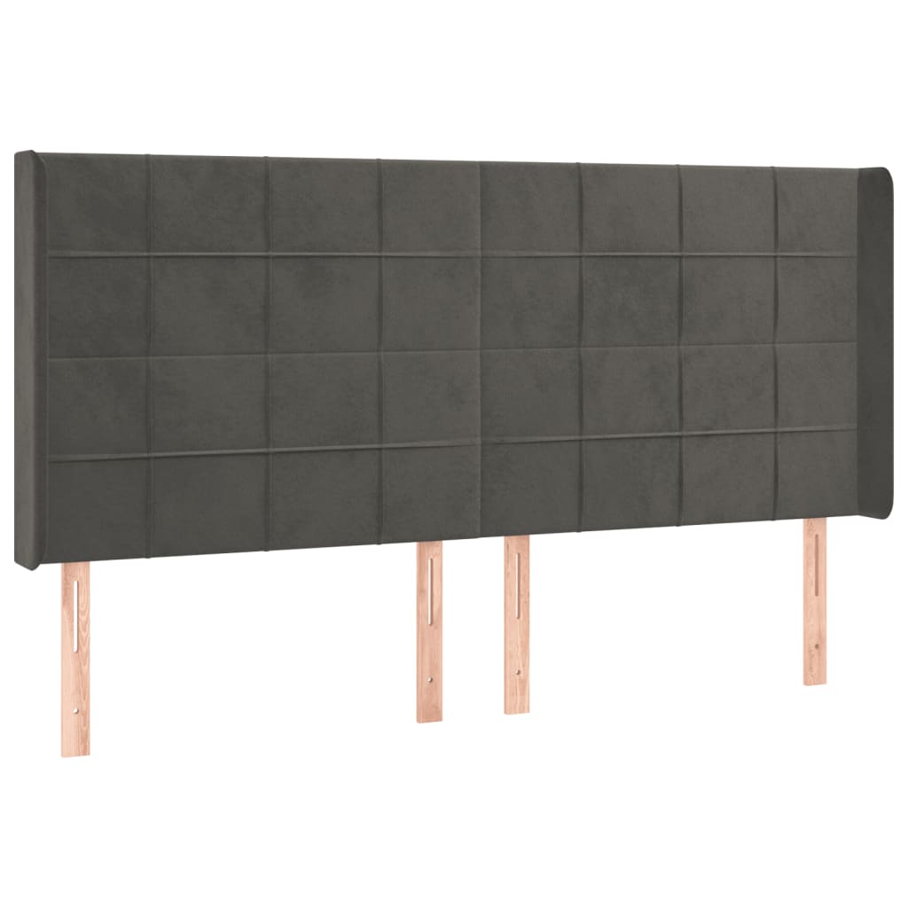 vidaXL Tăblie de pat cu LED, gri închis, 203x16x118/128 cm, catifea vidaXL Tăblie de pat cu LED, gri închis, 203x16x118/128 cm, catifea