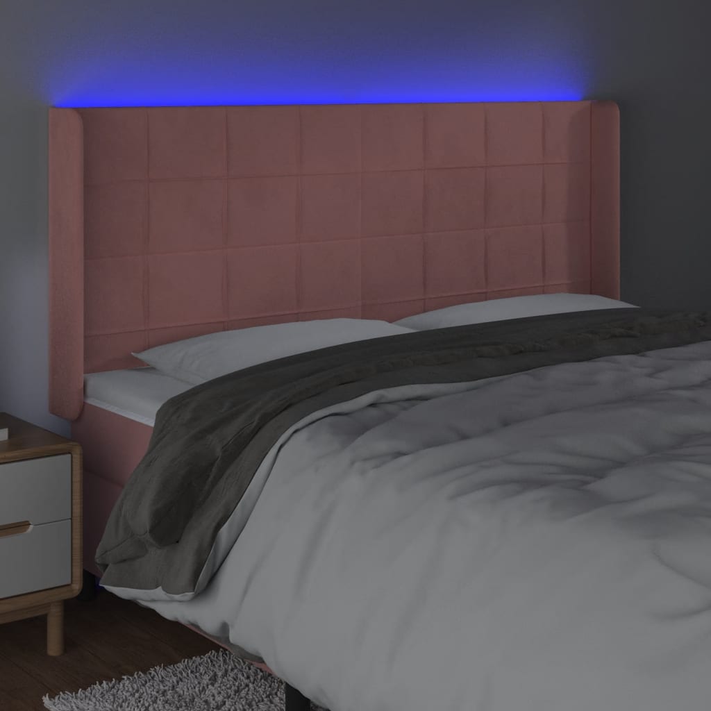 vidaXL Tăblie de pat cu LED, roz, 203x16x118/128 cm, catifea