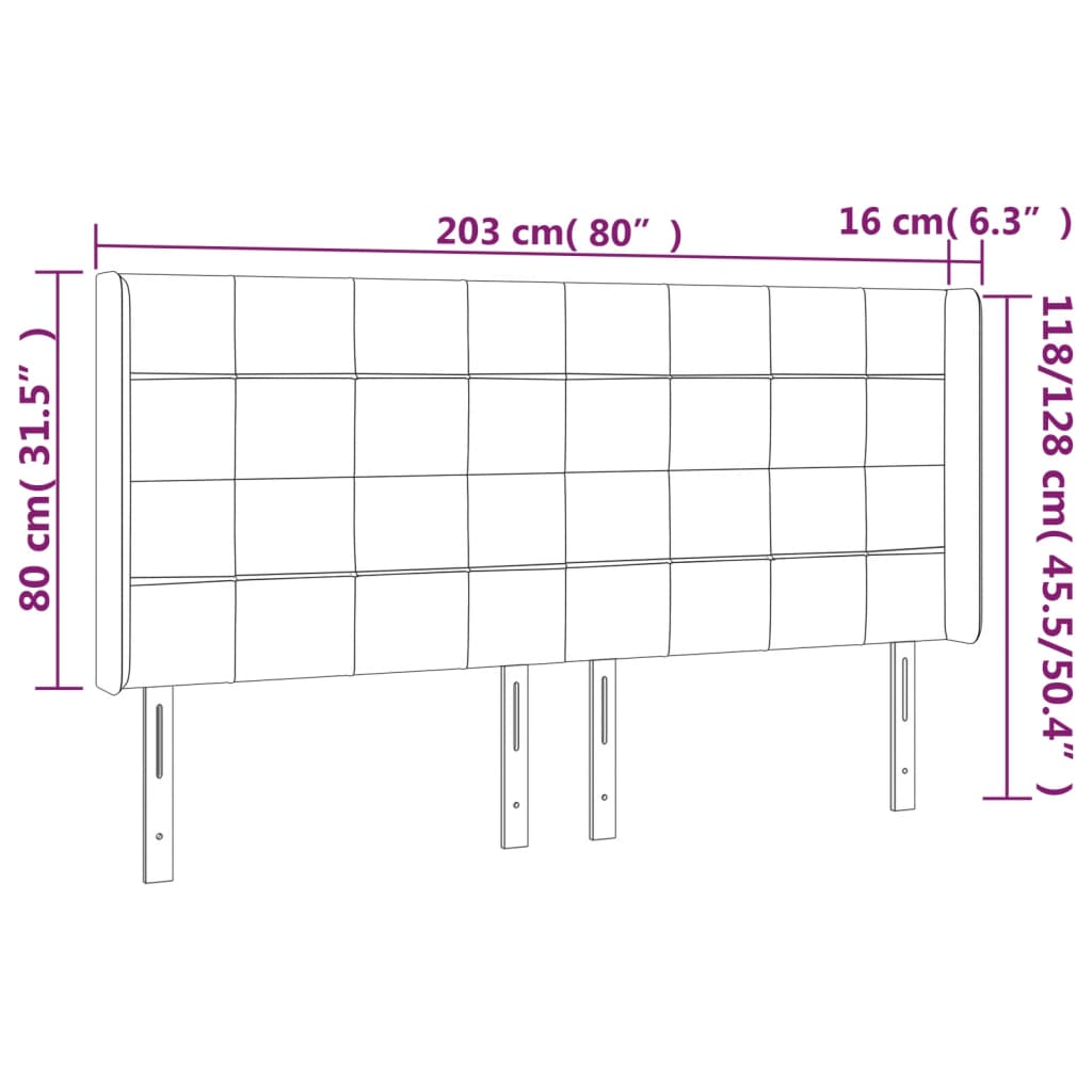 vidaXL Tăblie de pat cu LED, roz, 203x16x118/128 cm, catifea