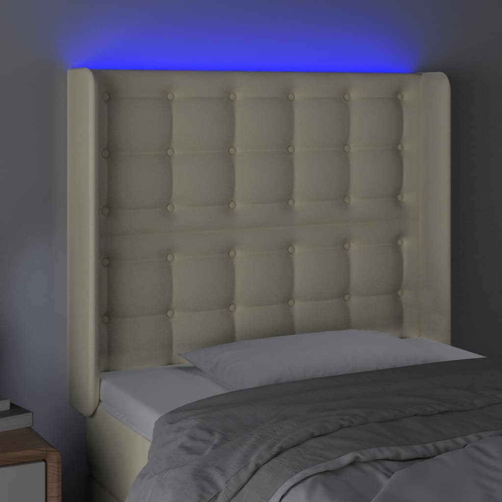 vidaXL Tăblie de pat cu LED, crem, 83x16x118/128 cm, piele ecologică