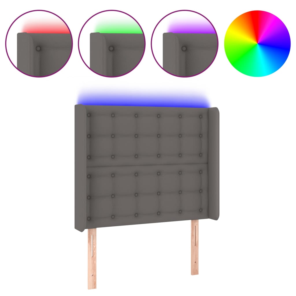vidaXL Tăblie de pat cu LED, gri , 83x16x118/128 cm, piele ecologică vidaXL Tăblie de pat cu LED, gri , 83x16x118/128 cm, piele ecologică