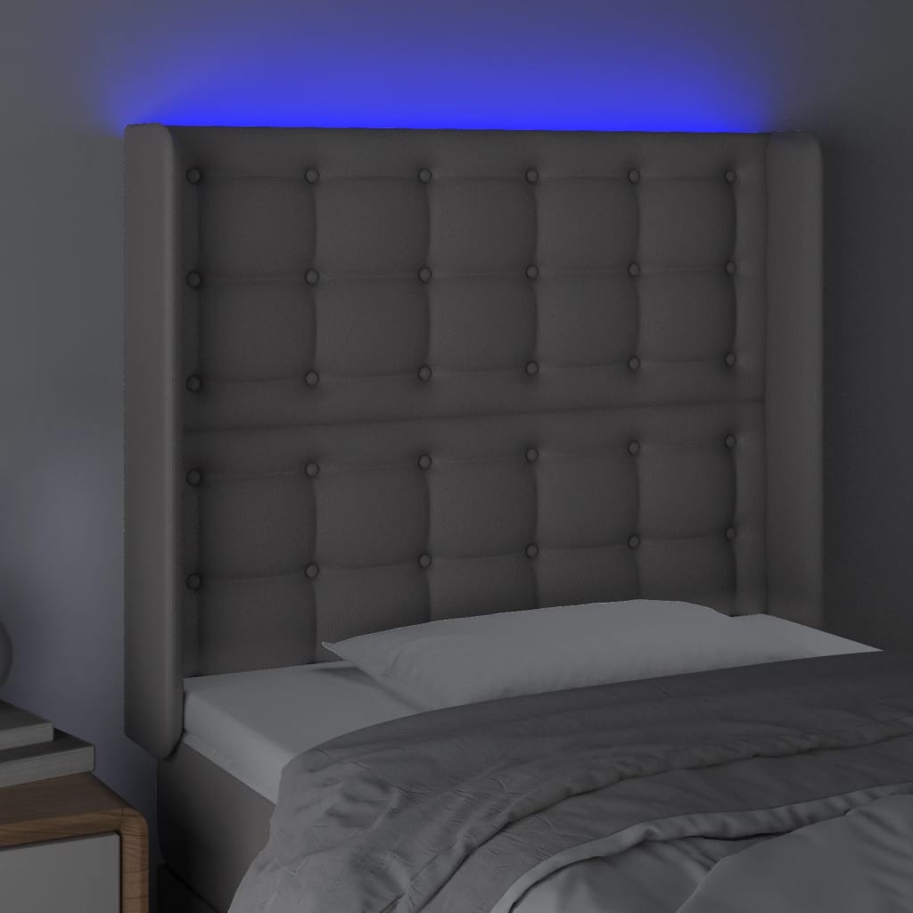 vidaXL Tăblie de pat cu LED, gri , 83x16x118/128 cm, piele ecologică vidaXL Tăblie de pat cu LED, gri , 83x16x118/128 cm, piele ecologică