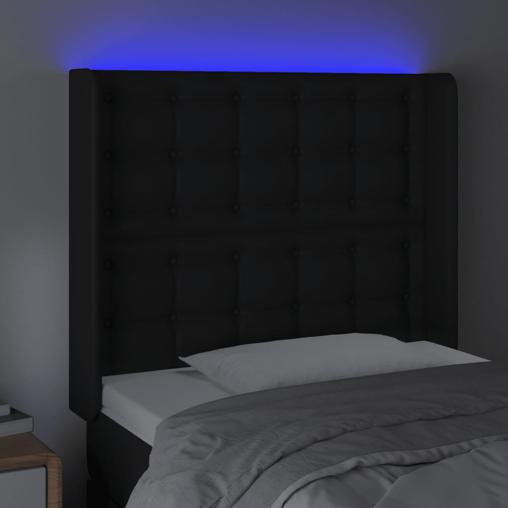vidaXL Tăblie de pat cu LED, negru, 93x16x118/128 cm, piele ecologică