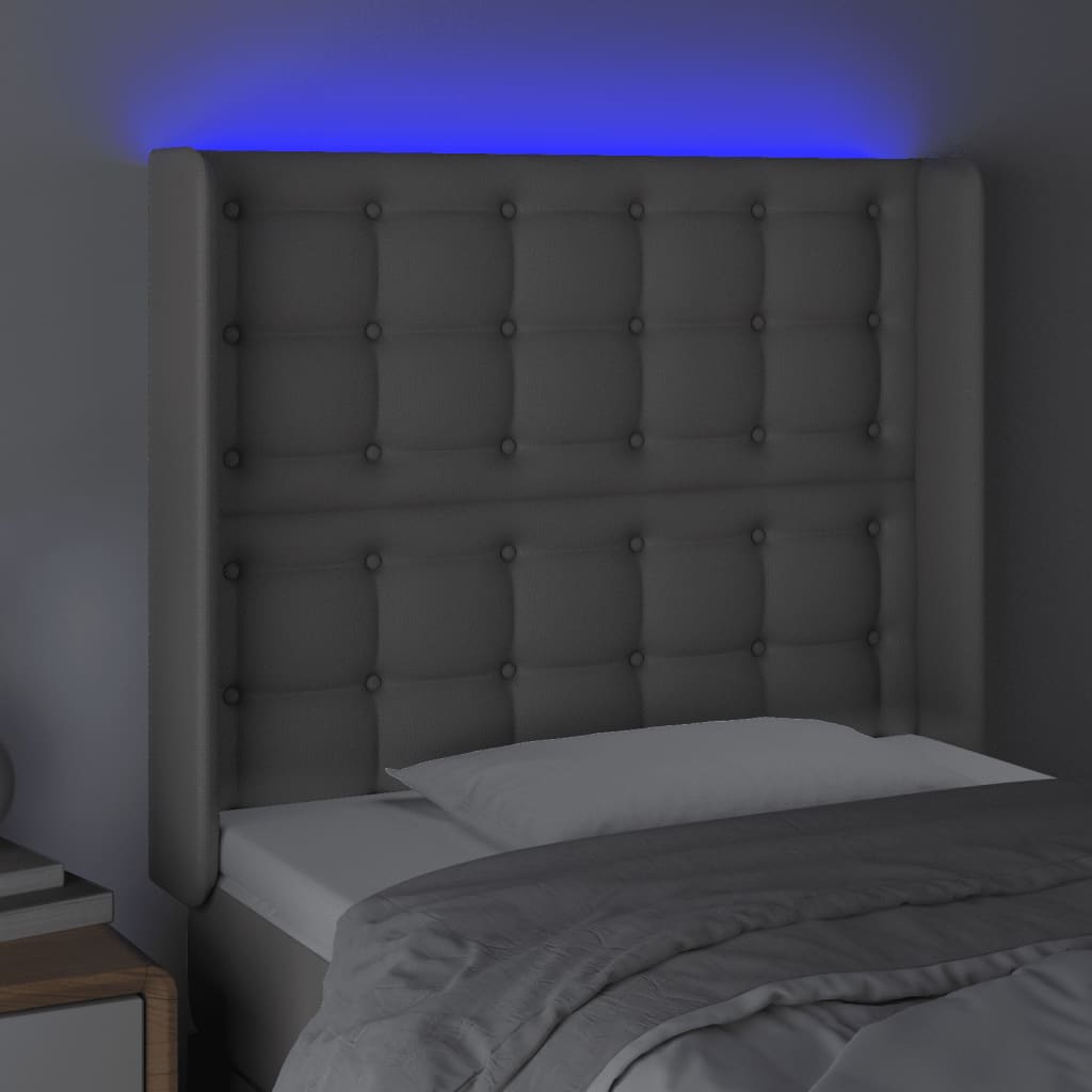 vidaXL Tăblie de pat cu LED, gri , 93x16x118/128 cm, piele ecologică