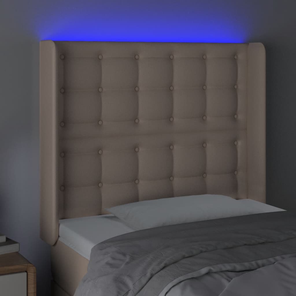 vidaXL Tăblie de pat cu LED cappuccino 93x16x118/128cm piele ecologică vidaXL Tăblie de pat cu LED cappuccino 93x16x118/128cm piele ecologică