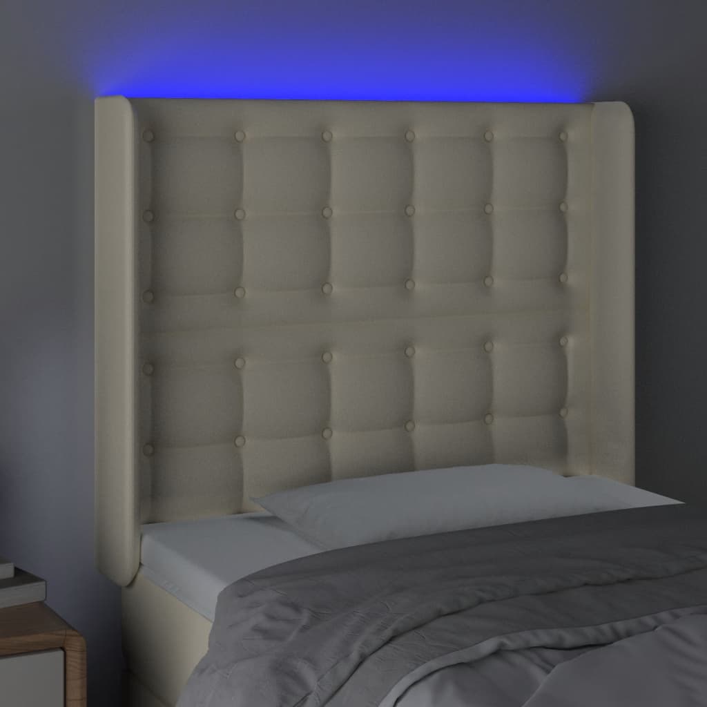 vidaXL Tăblie de pat cu LED, crem, 103x16x118/128 cm, piele ecologică vidaXL Tăblie de pat cu LED, crem, 103x16x118/128 cm, piele ecologică