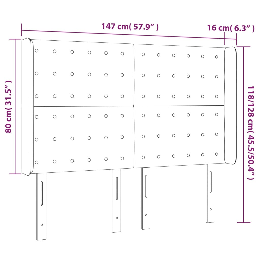 vidaXL Tăblie de pat cu LED, alb, 147x16x118/128 cm, piele ecologică