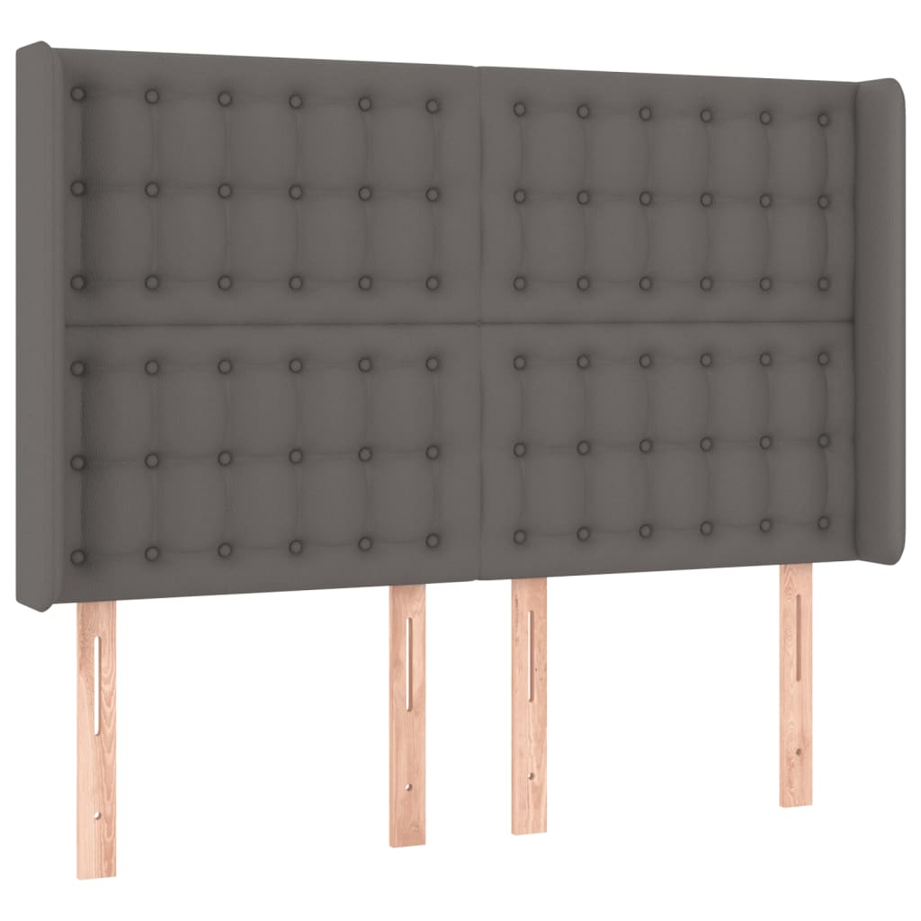 vidaXL Tăblie de pat cu LED, gri, 147x16x118/128 cm, piele ecologică