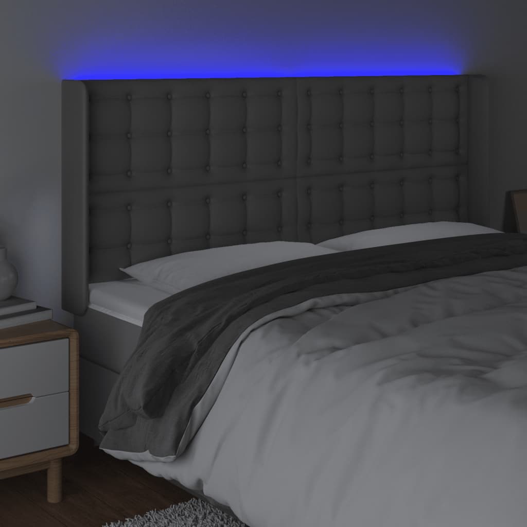 vidaXL Tăblie de pat cu LED, gri, 147x16x118/128 cm, piele ecologică