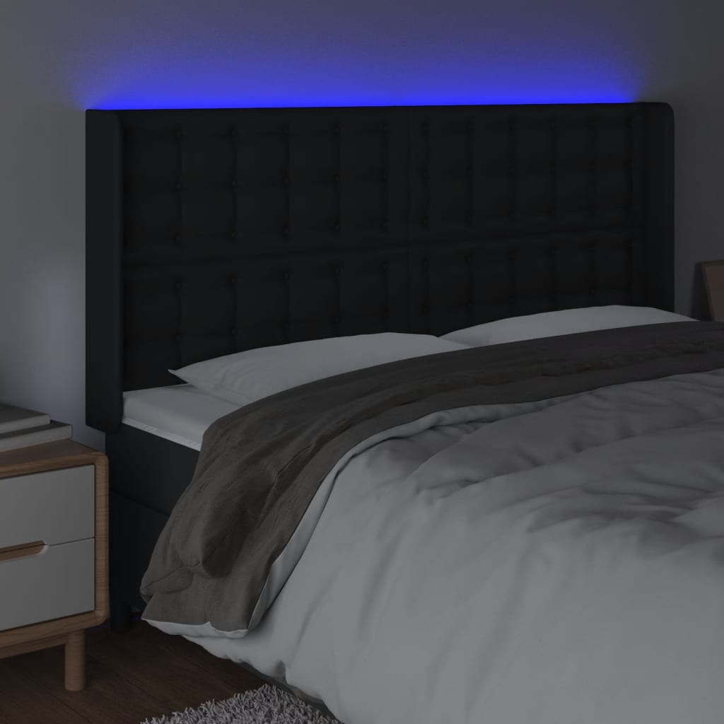 vidaXL Tăblie de pat cu LED, negru, 163x16x118/128 cm, piele ecologică vidaXL Tăblie de pat cu LED, negru, 163x16x118/128 cm, piele ecologică