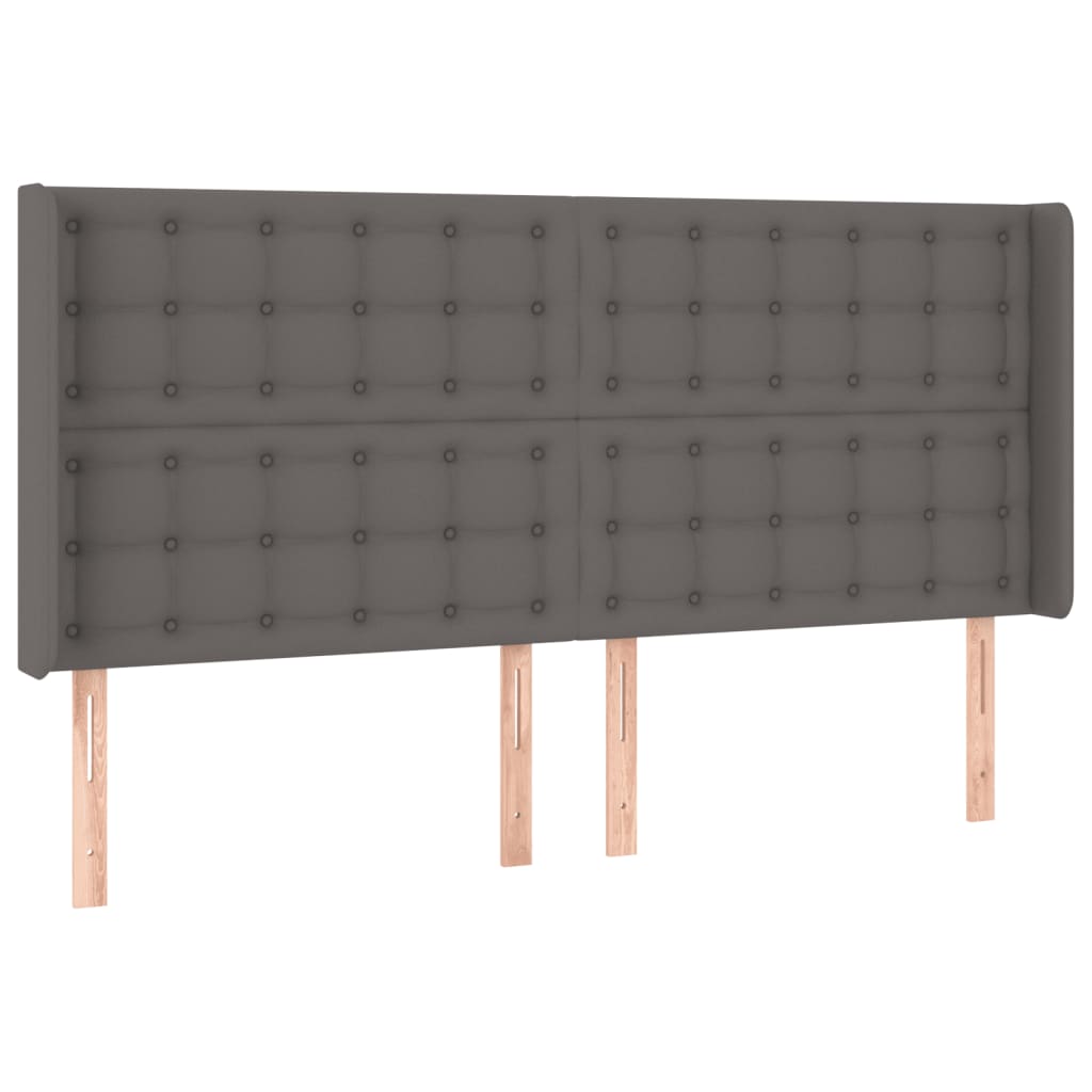 vidaXL Tăblie de pat cu LED, gri, 163x16x118/128 cm, piele ecologică vidaXL Tăblie de pat cu LED, gri, 163x16x118/128 cm, piele ecologică
