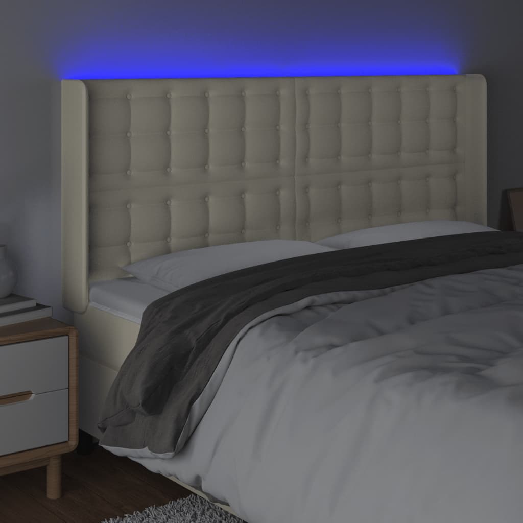 vidaXL Tăblie de pat cu LED, crem, 203x16x118/128 cm, piele ecologică vidaXL Tăblie de pat cu LED, crem, 203x16x118/128 cm, piele ecologică