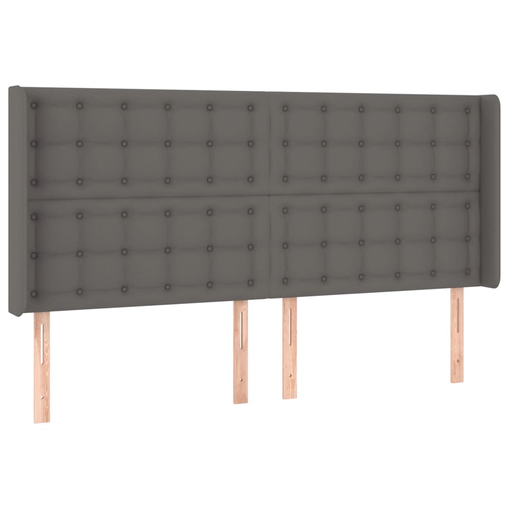 vidaXL Tăblie de pat cu LED, gri, 203x16x118/128 cm, piele ecologică vidaXL Tăblie de pat cu LED, gri, 203x16x118/128 cm, piele ecologică