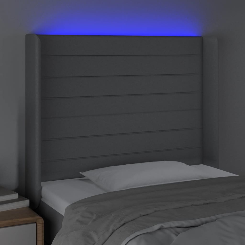 vidaXL Tăblie de pat cu LED, gri deschis, 83x16x118/128 cm, textil vidaXL Tăblie de pat cu LED, gri deschis, 83x16x118/128 cm, textil