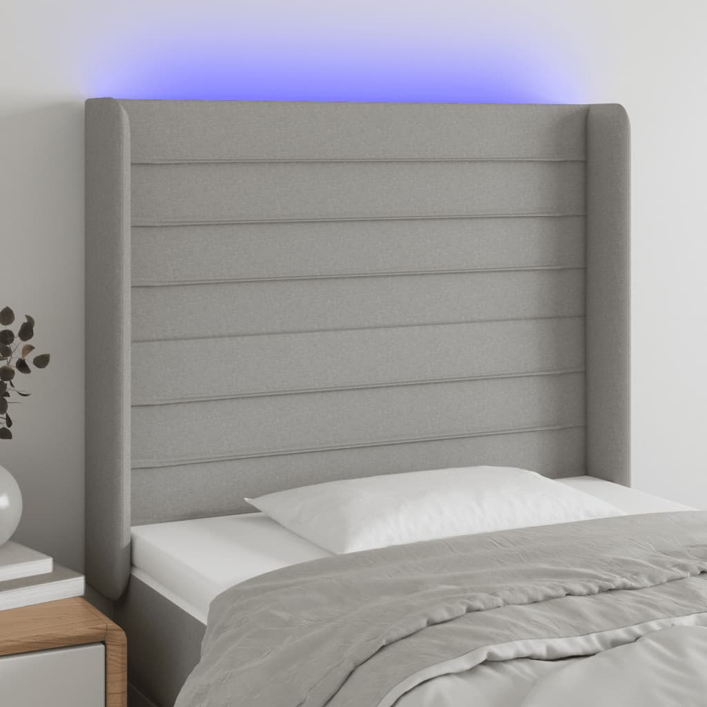 vidaXL Tăblie de pat cu LED, gri deschis, 93x16x118/128 cm, textil vidaXL Tăblie de pat cu LED, gri deschis, 93x16x118/128 cm, textil